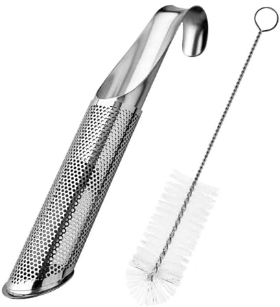 Juego de herramientas para infusor de tubos de té con mango de gancho para colgar y cepillo de limpieza, acero inoxidable reforzado, colador de té, filtro de acero inoxidable con cepillo