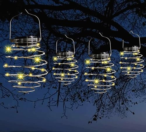 4PCS Solar Spiral Lanterns, Solar Garden Lights Outdoor Decorative Hanging Light-s, Waterproof Solar Powered G-Arden Light for Garden, Patio, Porch