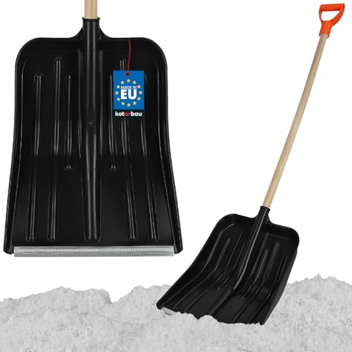 KOTARBAU Pala quitanieves con mango de madera – 37 x 50 cm – Pala de plástico – Pala quitanieves – Pala de jardín – Nieve – Pala de arena – Ergonómica y resistente al frío – Negro
