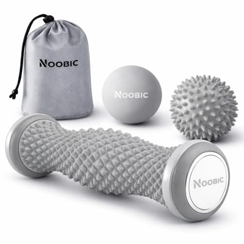 NOOBIC Foot Roller for Plantar Fasciitis Pain Relief – Deep Tissue Foot Massage Kit for Arch & Heel Pain, Includes Lacrosse & Spiky Massage Ball