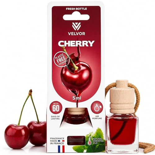 Velvor Car Air Freshener Wooden Diffuser 5ml – Made in France (Cherry) | Cherry Car Fragrance, Car Perfume, Hanging Car Freshener, 5ml Wooden Diffuser, Long Lasting Car Scent, Up To 60 Days