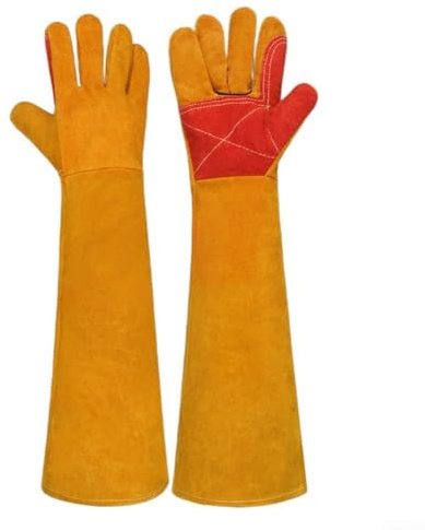 Guantes largos de cuero para soldar, 60 cm, resistentes al calor, con mangas extendidas para seguridad contra incendios, guantes de trabajo de cuero vacuno grueso para soldadura y barbacoa