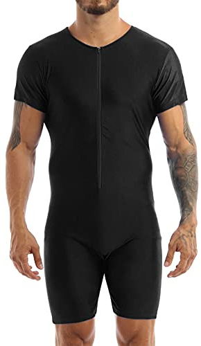 iEFiEL Herren Body Overall Slim Fit Körperformung Boxer Unterwäsche Einteiler Kompressionsshirt Sportbody Gymnastikanzug Schwarz XXL