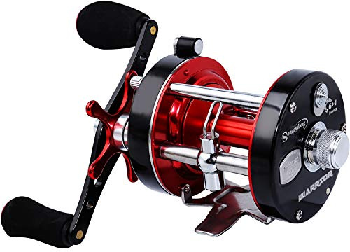 Sougayilang Fishing reels Round Baitcasting Reel - Conventional Reel - Reinforced Metal Body and Supreme Star Drag-Right Hand-Red-Black-Warrior 6000