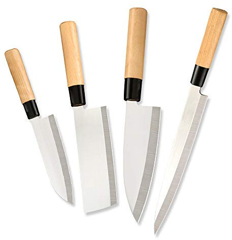 Nuevo 4pcs Acero inoxidable Juegos de cuchillos de cocina 9 '' Sashimi 6.5 '' Chef Santoku Picar Cuchillos Carne de sushi de pescado pescado de hueso Herramientas de cocina