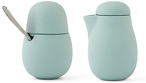 Viva Scandinavia Sahne- und Zuckerdose mit Edelstahllöffel, 2 Stück, aus Porzellan, Kaffee- und Teezubehör, grün matt