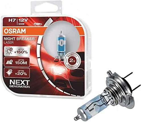 JURMANN 2x Osra.m H7 55W 12V Night Breaker Laser +150% Next Generation 64210NL-HCB hell Weiß Ersatz Halogen Birne für Scheinwerfer, Fernlicht, Abblendlicht - E-geprüft