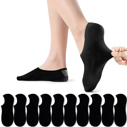 PAUNEW Sneaker Socken Damen 35-38 Schwarz 10 Paar Füßlinge Footies Sportsocken