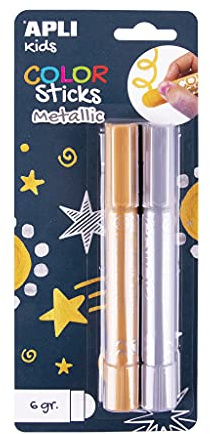 Apli kids 18880 - Color Sticks métallisés - Gouache solide en stick pour enfants - couleur or et argent - Ne tâche pas et sèche rapidement 6 g