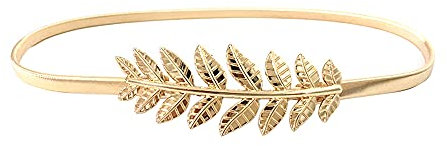 Jungerhouse Dünn Taillengürtel Damen Stretchgürtel Kleid Gürtel Elastischer Blätter Metall Schnalle Schmal Skinny Damengürtel Hüftgürtel Dekorative Gürtel (Gold)
