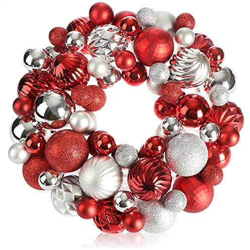 com-four® Couronne de Porte de Noël - Couronne de l'Avent avec diverses Boules de Sapin de Noël dans de Belles Couleurs Ø Environ 32 cm - Superbe décoration de Noël Brillante - Couronne de Table