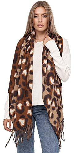 Glamexx24 Damen - Poncho de manga larga XXL Schal Kuscheliger Leoparden Muster 3 Farbiger Fransen Schal Deckenschal de gran tamaño, talla única