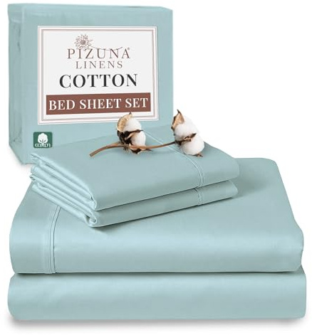 Pizuna 100% Cotton King Size Sheet Set Baby Blue 400 Thread Count