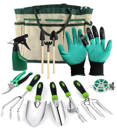 MOXTOYU 13PCS Garden Tool Set with Holders, Stainless Steel Garden Tools Set, Hands Tool Set With Heavy Duty Tool Bag, Garden Tool Set for Men Women with Different Accessories, Gardening Gift for Dad