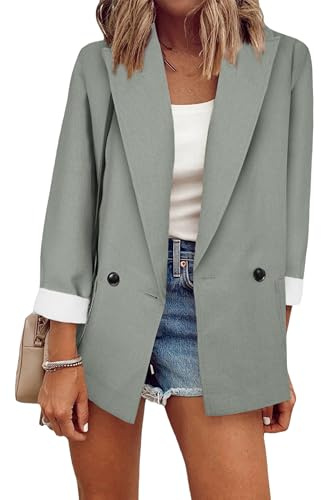 YMING Chaqueta De Traje para Mujer Cárdigan Ligero Informal De Negocios Blazer De Color Liso Cárdigan De Negocios para Oficina Gris Claro XL