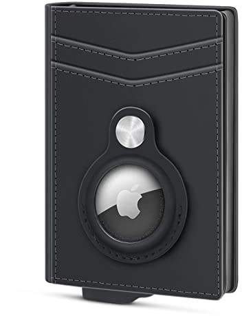 GAOCHALE Airtag Wallet aus echtem Leder | RFID-Schutz | Kreditkartenetui mit Geldbörse | Slim Air Tag Geldbeutel | Portemonnaie Herren für Apple AirTag (Kein Airtag enthalten)