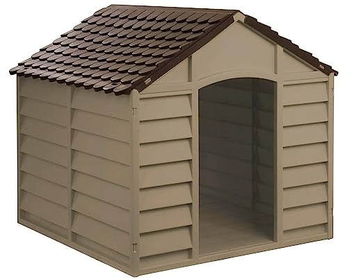 Mondo Viro Caseta de exterior para perros de tamaño mediano y grande en resina beige y marrón (Talla Grande)