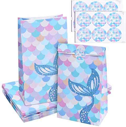 Xzeemo 12 Stück Geschenktüten Papier, 24 * 13 * 8cm Partytüten Set, Papiertüten Klein mit 12 Aufkleber, Kindergeburtstag Geschenktüten, Candy Tüten zum Verpacken von Geschenken, Giveaways, Party