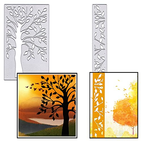 Estivaux 2 PCS Tree Leaves Frame Die Cuts for Card Making, Hollow Leaves Cutting Dies Rectangular Leaf Lace Border Dies Stencils Embossing Template for Scrapbooking DIY Cards Album Crafts Supplies