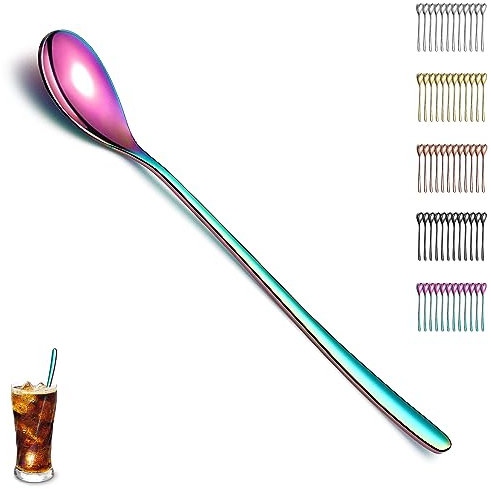 Evanda Cucchiaini da Tè Freddo 12 Pezzi, Cucchiaino da Bar Mescolante, Cucchiaino da Caffè, Cucchiaio da Gelato, Cucchiaino da Cocktail, Tè Arcobaleno