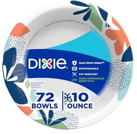 Dixie Small Paper Bowls, 10 Oz, 72 Count, Microwave-Safe, Soak-Proof, Disposable Bowls Great For Snacks, Dessert, And Light Lunch Meals