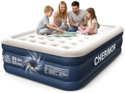 CHERIMOR Queen Air Mattress with Built in Pump, 18 Elevated Height, 48Hr Leak-Tested, Honeycomb Coil Support, 800 lbs Capacity, Fast 3-Min Inflation Blow Up Mattress for Guest Room & Sleepover