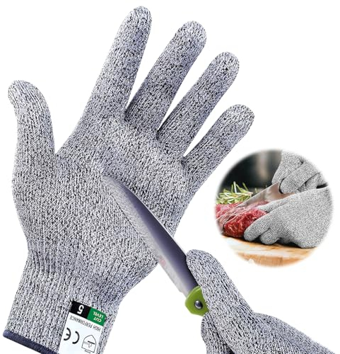 Schnittschutzhandschuhe, Schnittfeste Handschuhe praktisch, Leistungsfähiger Level 5 Schutz, leicht zu reinigen & lebensmittelecht, für den täglichen Gebrauch, Küchenhandschuhe(Größe L, 1 Paar)