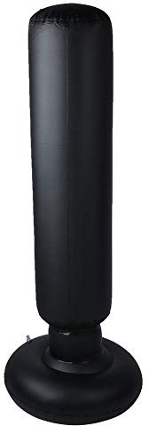 Heavy-Duty PVC Inflatable Punching Bag 160cm, Fitness Hit Sandbag with Stable Base for Adults & Children, Portable Tumbler Boxing Training Equipment - Black (Black)