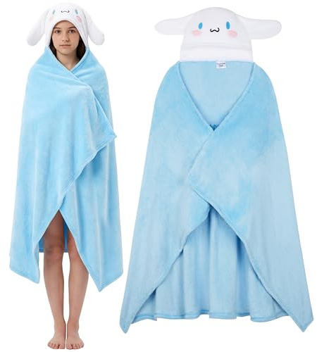 Hello Kitty Sanrio bärbar filt kvinnor tonåringar, supermjuk fleece med huva, Kuromi Cinnamoroll Kawaii myskläder, animegåvor till henne, Blå kanamoroll, en storlek