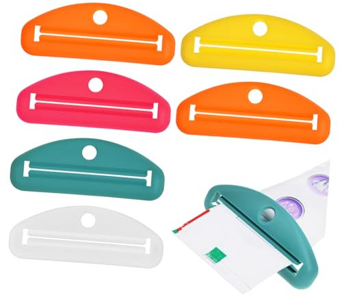 HAPINARY 6pcs Toothpaste Tube Squeezer Clips Set Manual Dispenser Tool in White Yellow Pink Green and Orange for Squeezing Toothpaste Face Wash and Sauce Tubes