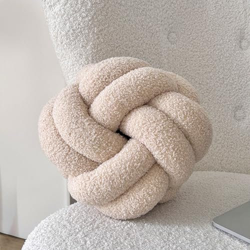 GYWZTJ Kissen Knoten aus Teddystoff, Knotenkissen Teddy, Zierkissen Aesthetic Sofakissen aus Teddysamt, Bett Deko Kissen Runden für Kind Schlafzimmer, 28 x 28cm (Beige)