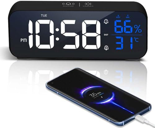 OWYELO Wecker Digital, Wecker mit Licht(5 Helligkeitsstufen) und LED-Spiegel, Schlummermodus, Digital Wecker mit Speicherfunktion und 5 Weckermodi Sind Einstellbar, 12/24, USB-Kable