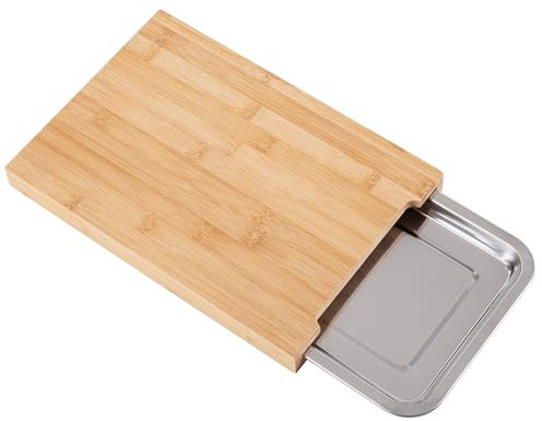 Vencier Premium Bamboo Chopping Board with Sliding Stainless Steel Tray, Eco-Friendly Wooden Cutting Board for Food Prep - Meat, Vegetables, Bread - 35x24x3.7cm