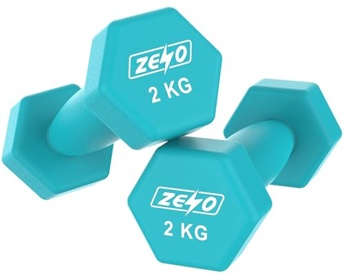 ZENO Dumbbells Set Of 2 | Dumbbells for Women | Hexagon Neoprene Weights | Hand Weights for Women | Anti-Slip & Sweat Resistant Dumbells | 2KG Dumbbell Pair Teal