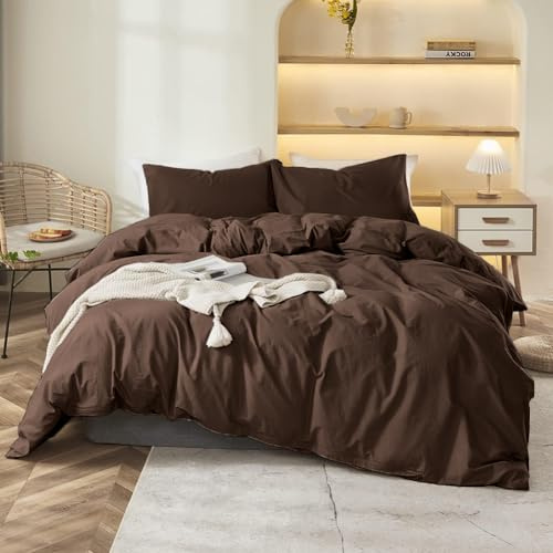 Covebett Copripiumino 200 x 200 cm Marrone Cioccolato Piumone Tinta unita Set da letto per adulti 2 persone marrone scuro in microfibra, biancheria da letto con cerniera e 2 federe 65 x 65 cm