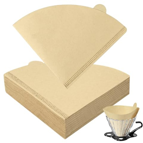 HOTUT Filtro de Café, 100 Piezas Papel de Filtro de Café Desechable, V02 forma de cono para café americano para Filtros Manuales, Cafeteras y Vasos Filtrantes - Unbleached Marrón Natural