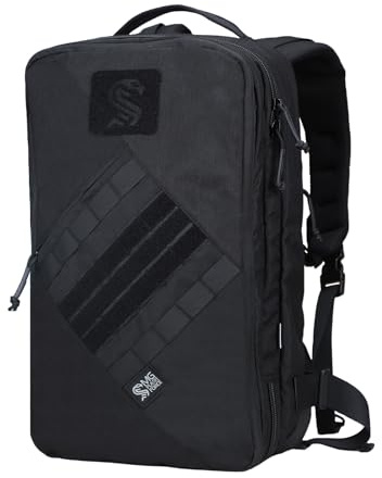 MGFLASHFORCE Molle Taktischer HandgepäCk Rucksack Reiserucksack, Arbeitstasche Herren, Laptoptasche 15.6 Zoll, Erweiterbar 24l Bis 35l (Schwarz)