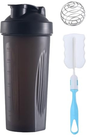 FGTOPBY Protein Shaker,Shaker per Proteine 600 ML,Sportivi con Miscelatore per Fitness Frappè Portatile per Allenamento,per Frullati Proteici, Senza BPA (Nero)