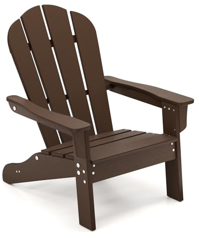 GOPLUS Chaise Adirondack Exterieur pour Enfants, Fauteuil de Jardin en HDPE Résistante aux Intempéries avec Large Siège, Dossier & Accoudoirs, Angle à 105°, Enfant pour 3-8 Ans,Charge 75KG (Marron)