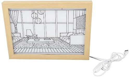 Pwshymi LED -ljusmålningskonstverk, Upplyst Duk med 3 Belysningslägen Svart Vit Skiss för Sovrumskontordekor (Liten 36x45mm/ 1.42x1.77in, inre ytterdiameter:)