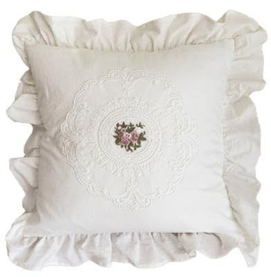 Housse de coussin en dentelle française, housse de coussin en coton blanc, housse de coussin brodée, housse de coussin carrée vintage pour canapé (style 1)