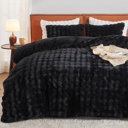 EMME Plüsch Bettwäsche Set 200x200,Schwarz