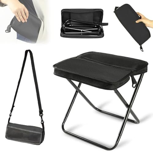 WEILONGB Foldable Backpack Stool,Portable Lightweight Collapsible Chairs,Folding Mini Outdoor Camping Stool,Garden Hunting Seat with Zippered Carry Bag for Fishing Travelling Picnics (Black)