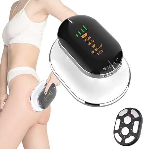Masseur Anti Cellulite Electrique Sans Fil, Appareil Radiofréquence Corps, Appareil Minceur avec Led 4 Couleurs Light Wave & 4 Modes EMS RF Amincissante Raffermissement Ventre Jambe Fesses Bras