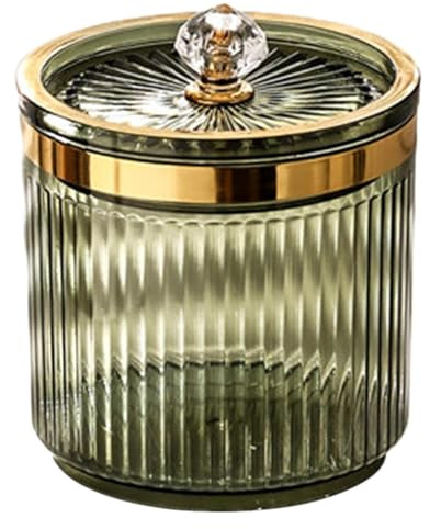 Joygoodta Qtip hållare, Qtip hållare, 8,3 x 8,3 x 9,7 cm plast bomullsboll med läckagesäkert lock, badrumsbehållare för byrå badrum sminkbord, kompress, runda kuddar, tandtråd