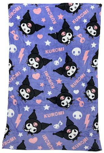 CARTOON Plaid Kuromi 90x140 cm in morbido Coral Fleece coperta soffice e calda Sanrio design Kawaii Lilla con Kuromi plaid 100% Poliestere Idea Regalo