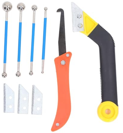 Kit de herramientas para calafateo con sierra de lechada en ángulo y herramienta de doble punta para azulejos para limpieza y relleno de juntas - Incluye relleno de acero de alta