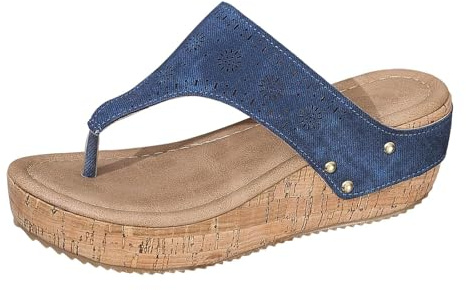 Cocila Ciabatte Piscina Donna in Sughero E Sandali con Plateau da Estivi Antiscivolo Pelle Suola Spessa Infradito Comode Gomma Aperte Stoffa Tacco Scarpe Blu Alte Zeppa per Il Mare Estive