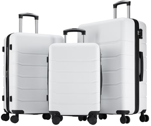 OLIXIS 3-Piece Luggage Set, Carry On Suitcases with Spinner Wheels, Expandable Travel Luggage with TSA Approved Lock & ABS Hard Shell, White(20+24+28 Inch)