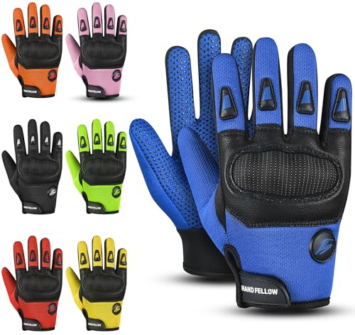 Hand Fellow kids motocross gloves bike gloves with Ultimate Protection cycling gloves Essential motorbike gloves dirt bike & bmx gloves (Blue, X-Large [10-12 Yrs])